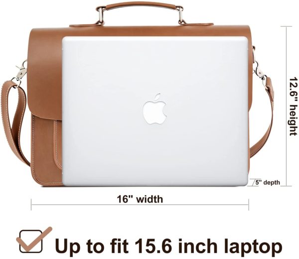 Laptop Briefcase 15.6 " Vegan Leather Waterproof | Vintage Brown - Image 5