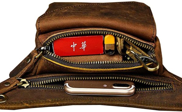 Waist Pouch Leather Multi-Purpose Bumbag | Zipper | Dark Brown - Image 6