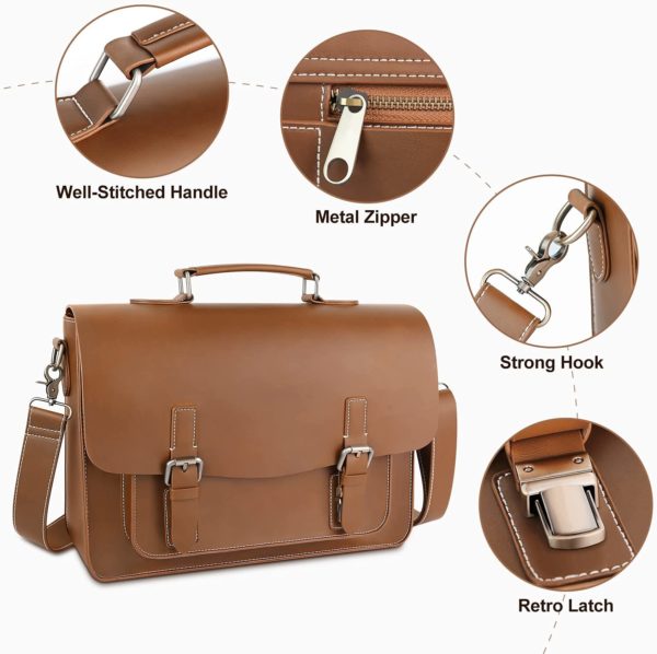 Laptop Briefcase 15.6 " Vegan Leather Waterproof | Vintage Brown - Image 3