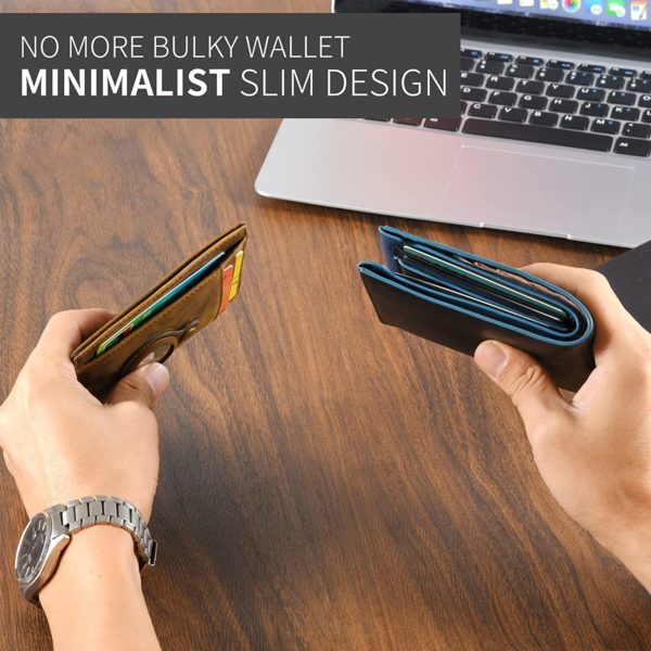 Slim Wallet Brown Leather + AirTag RFID Blocking Magnet | Brown - Image 4